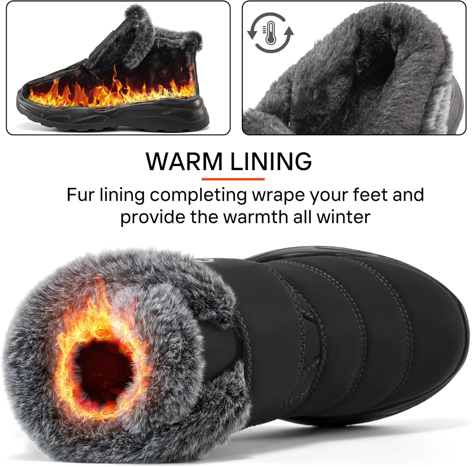Winter Snow Boots for Women Waterproof: Fur Lined Warm Womens Boots Anti Slip Hook Loop Comfortable Booties Outdoor