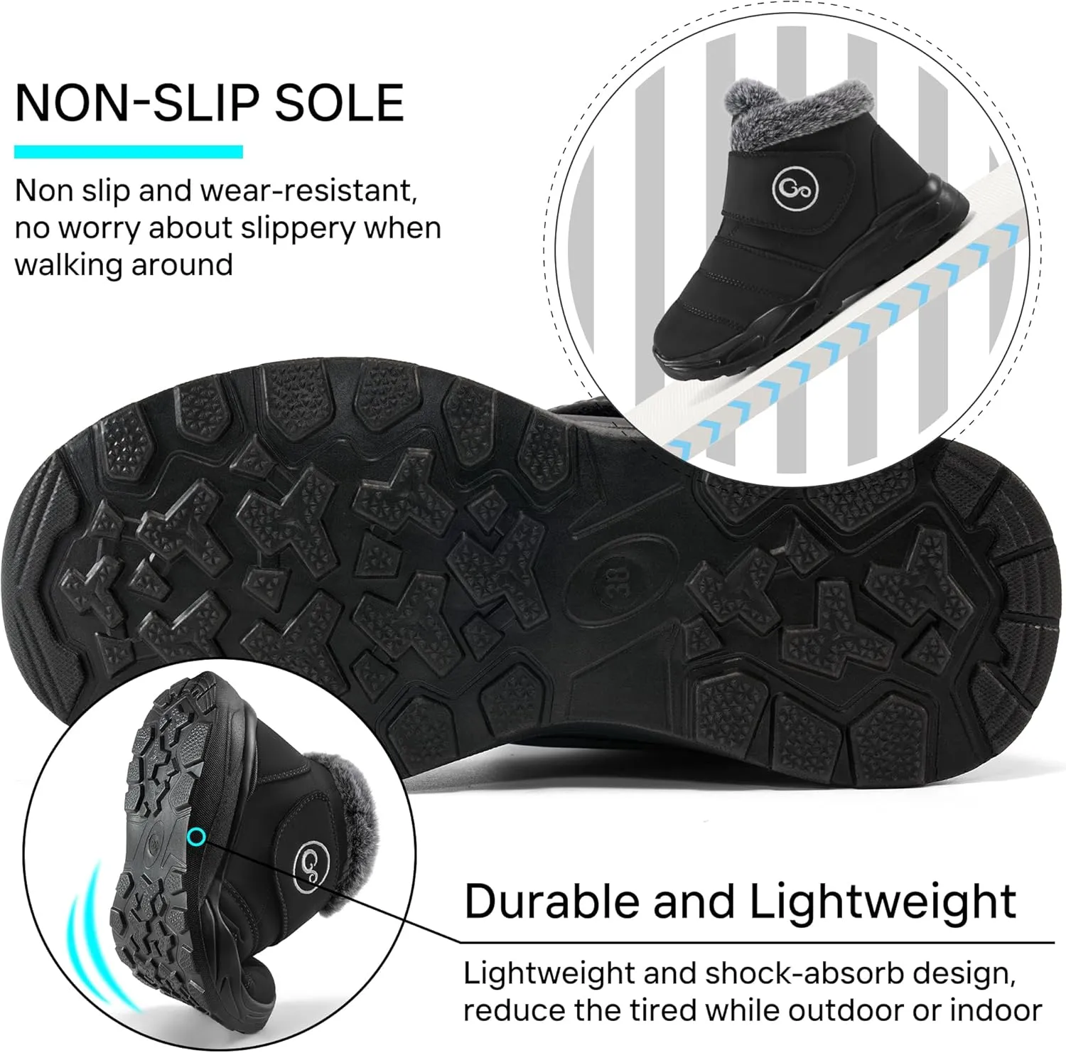 Winter Snow Boots for Women Waterproof: Fur Lined Warm Womens Boots Anti Slip Hook Loop Comfortable Booties Outdoor