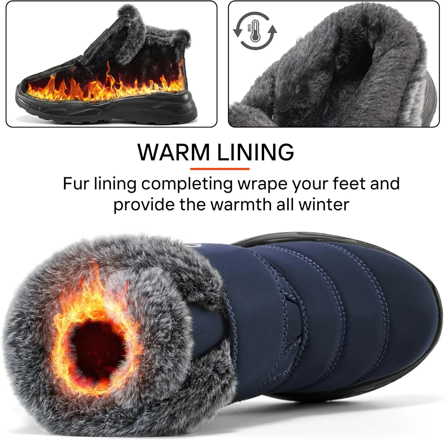 Winter Snow Boots for Women Waterproof: Fur Lined Warm Womens Boots Anti Slip Hook Loop Comfortable Booties Outdoor