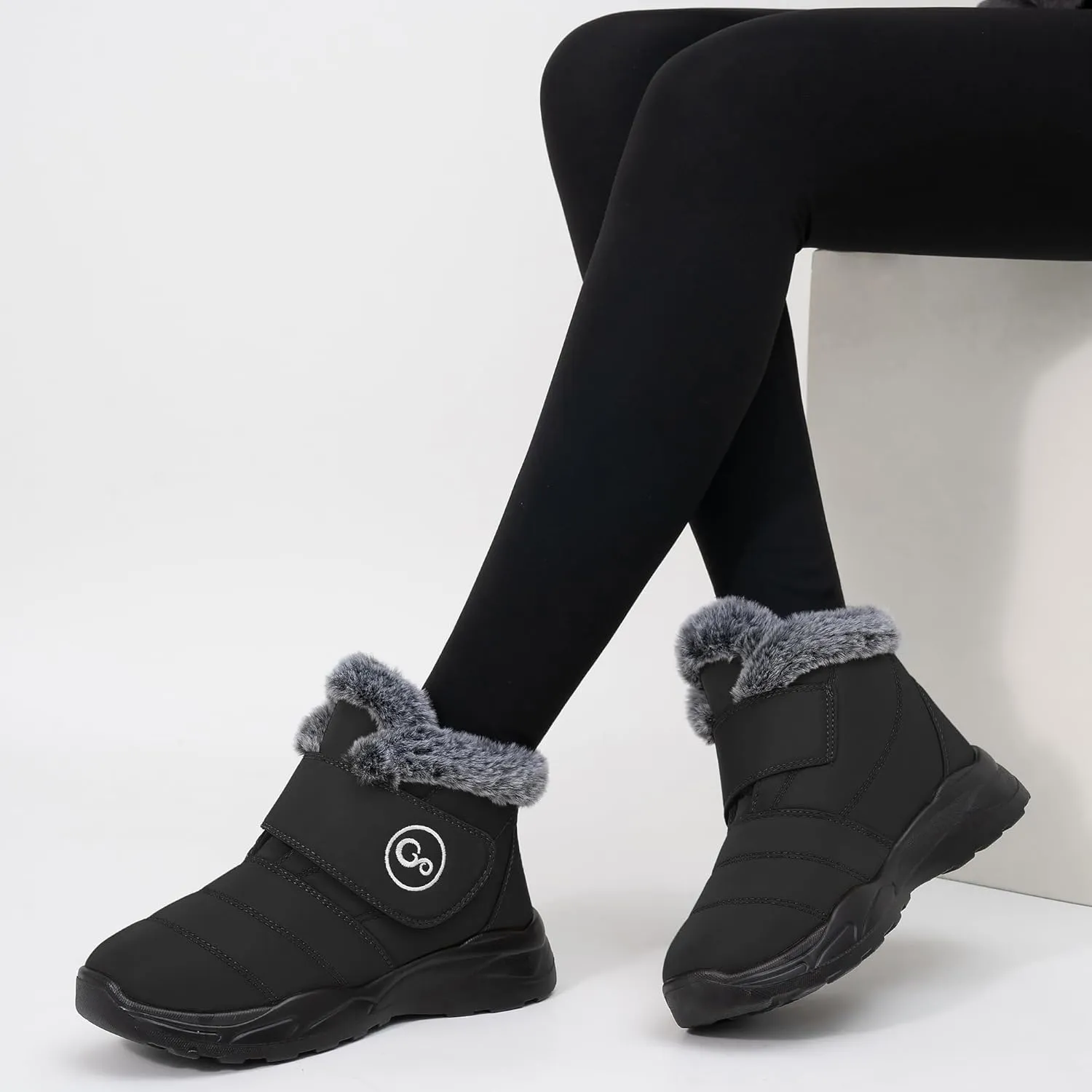 Winter Snow Boots for Women Waterproof: Fur Lined Warm Womens Boots Anti Slip Hook Loop Comfortable Booties Outdoor