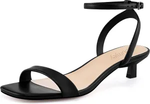 Women Kitten Heel Sandals Ankle Strap Heeled Sandals Square Open Toe Dress Party Shoes