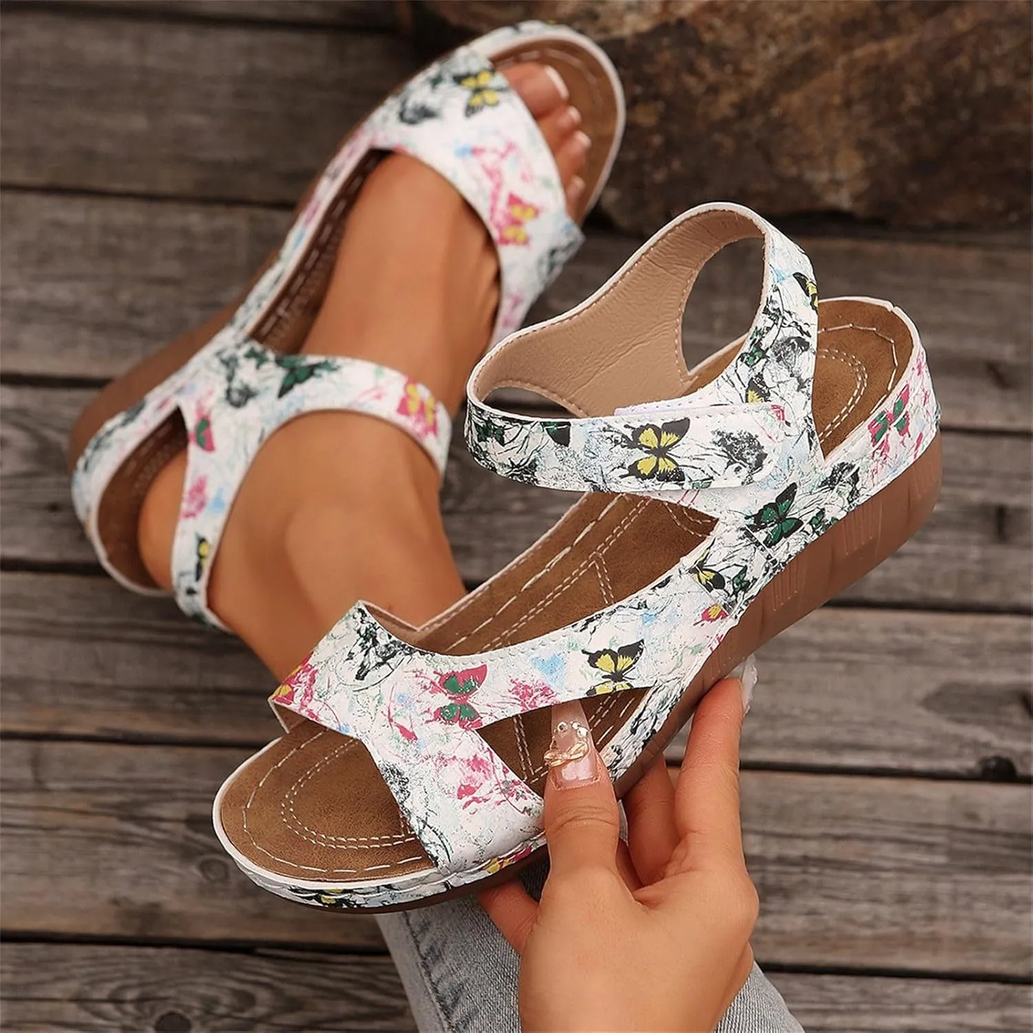 Women Orthopedic Sandals Summer Open Toe Ankle Strap Wedge Sandal Beach Round Toe Platform Walking Shoes for Men