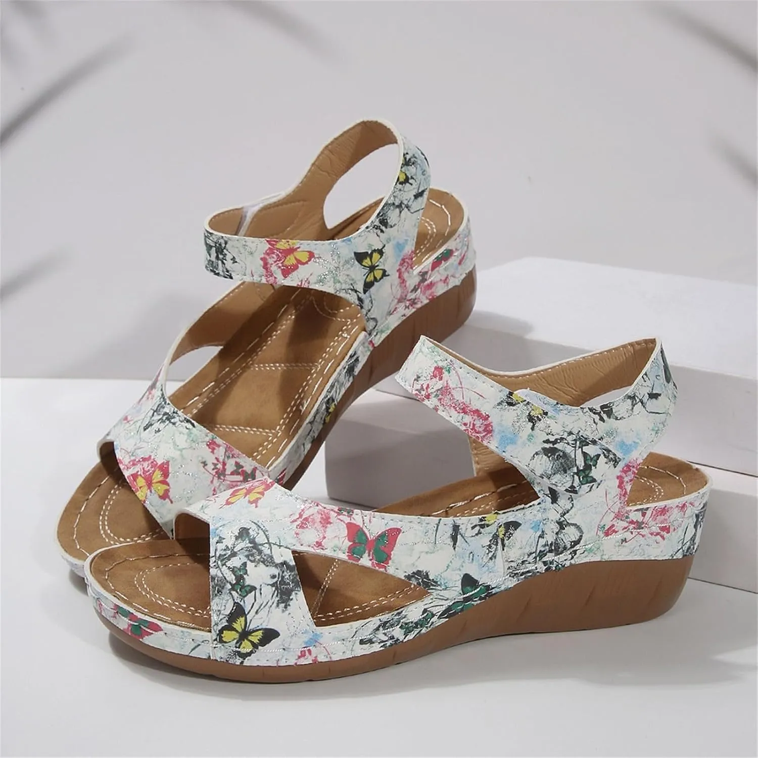 Women Orthopedic Sandals Summer Open Toe Ankle Strap Wedge Sandal Beach Round Toe Platform Walking Shoes for Men