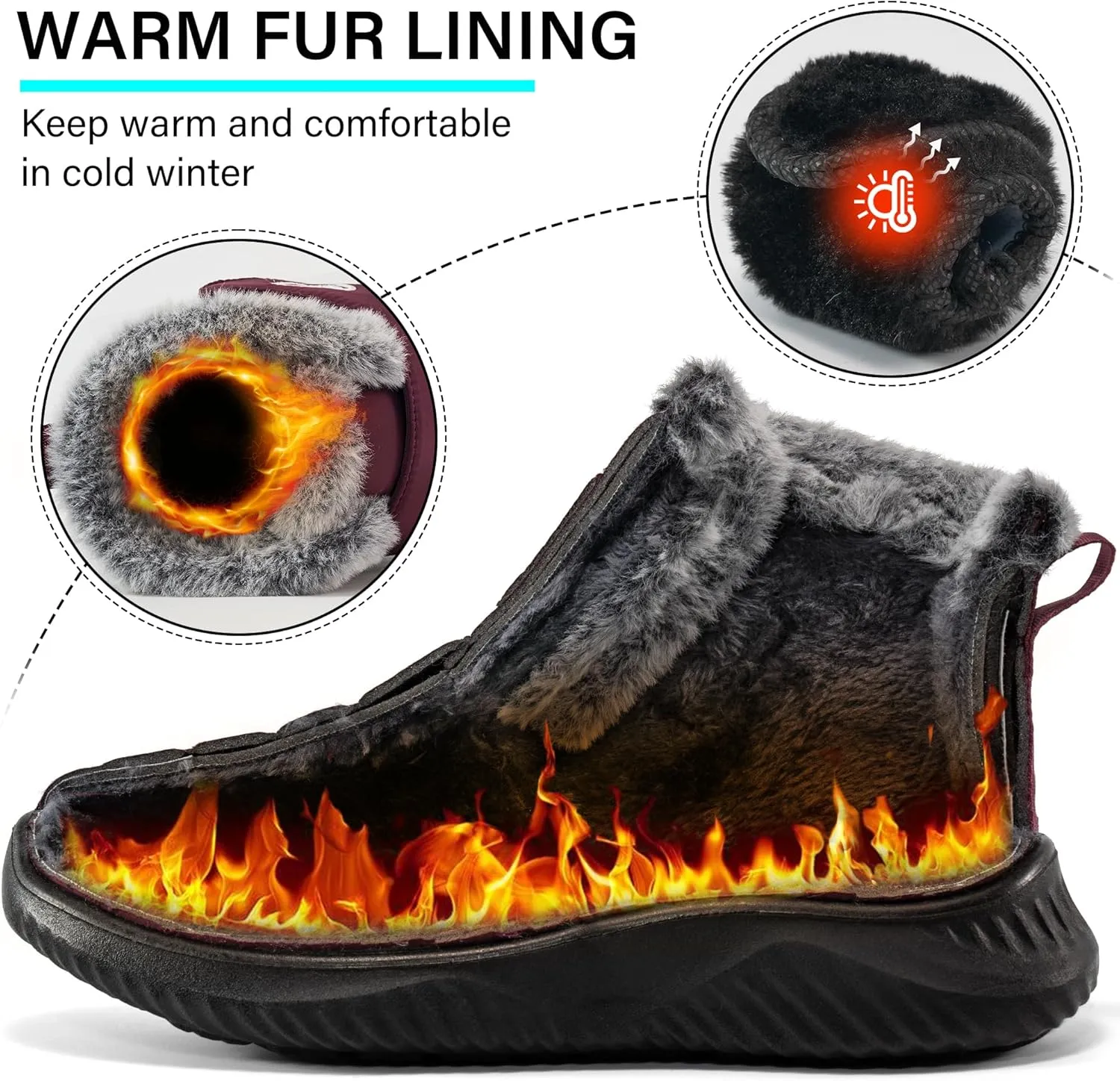 Women Snow Boots Waterproof: Fur Lined Warm Winter Boots for Women- Comfortable Non Slip Outdoor Walking Booties