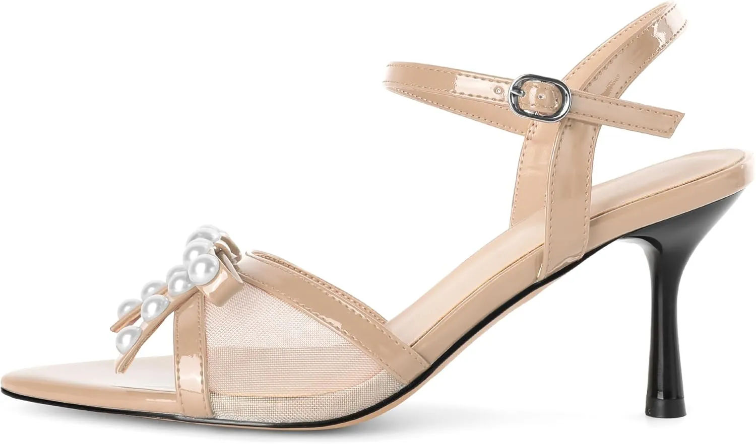 Women Stiletto Heel Sandals Strappy Heels Open Toe Sandals Slingback Heel Sandals Comfort Dressy Pearl Heels Evening Party 3.5 Inch