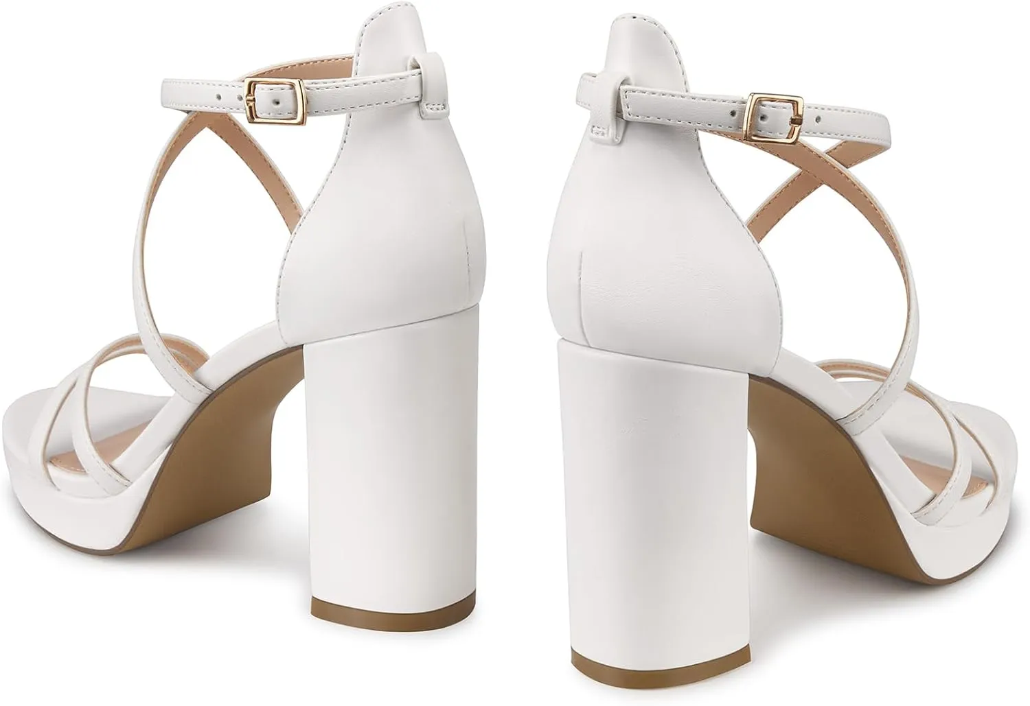 Women Strappy Platform Heels: 3.4 Inch Chunky Heeled Sandals, Comfortable Sexy Block High Heels, for Prom Party Bridal Wedding Black White Silver Nude Dressy Shoes