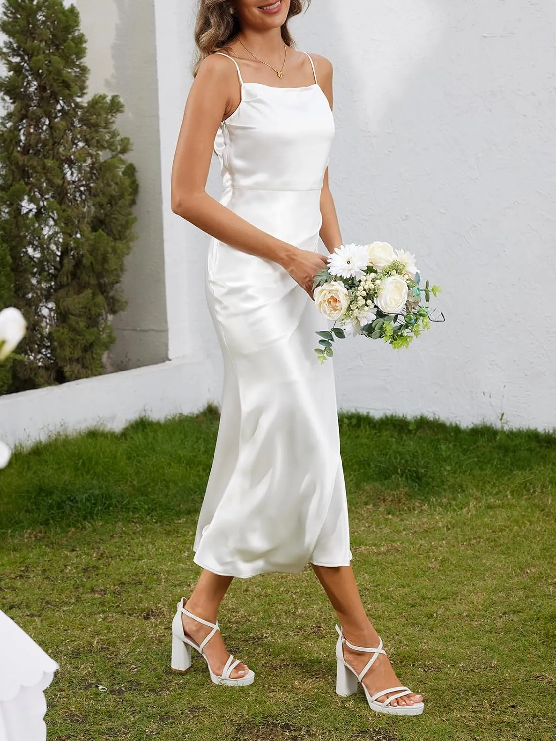 Women Strappy Platform Heels: 3.4 Inch Chunky Heeled Sandals, Comfortable Sexy Block High Heels, for Prom Party Bridal Wedding Black White Silver Nude Dressy Shoes