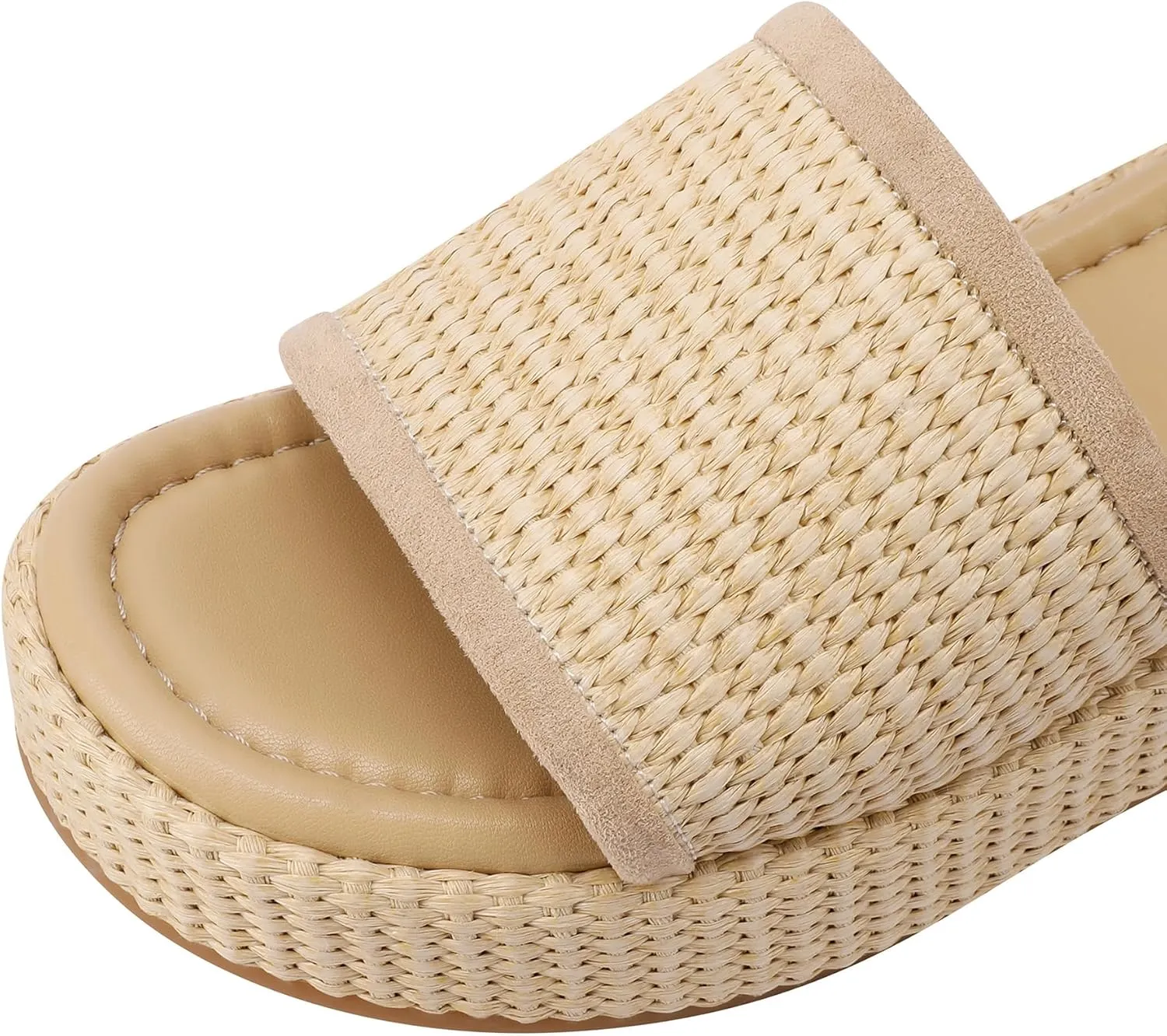 Women Woven Platform Wedge Sandals Slip on Espadrille Slides Bohemia Sandals Open Toe Beach Shoes