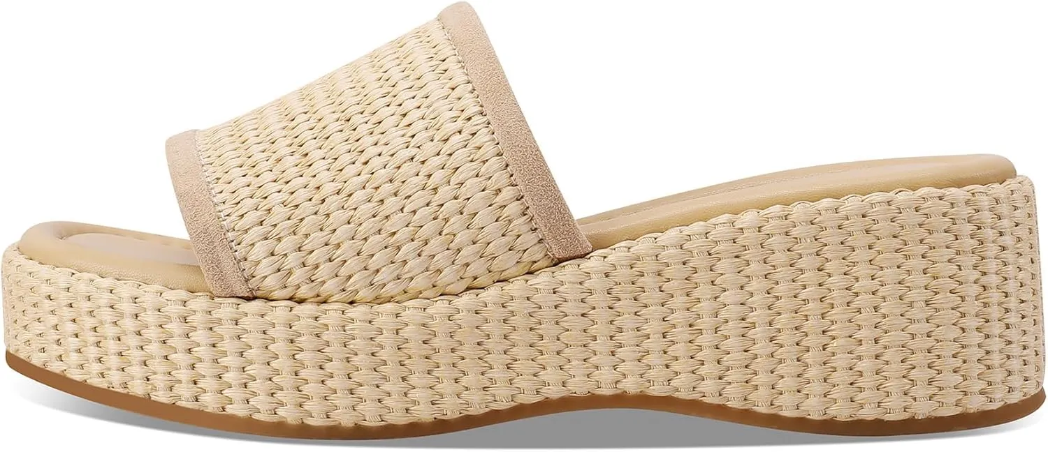 Women Woven Platform Wedge Sandals Slip on Espadrille Slides Bohemia Sandals Open Toe Beach Shoes