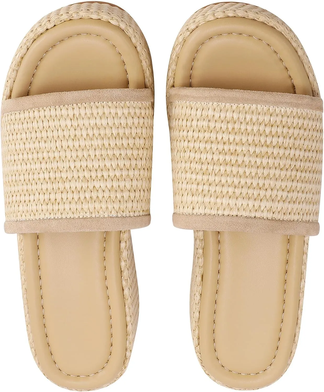 Women Woven Platform Wedge Sandals Slip on Espadrille Slides Bohemia Sandals Open Toe Beach Shoes