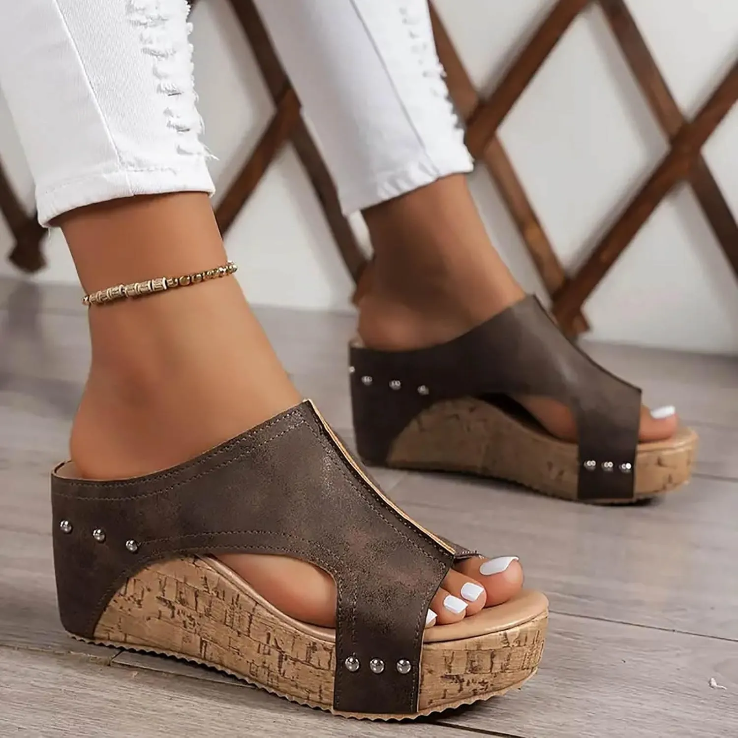 Women's 2025 Summer Orthopedic Platform Wedge Sandals Casual Open Toe Hollow Out Slingback Fashion Slip on Slippers Boho Casual High Wedges Walking Wedding Party Dress Strappy Footwear