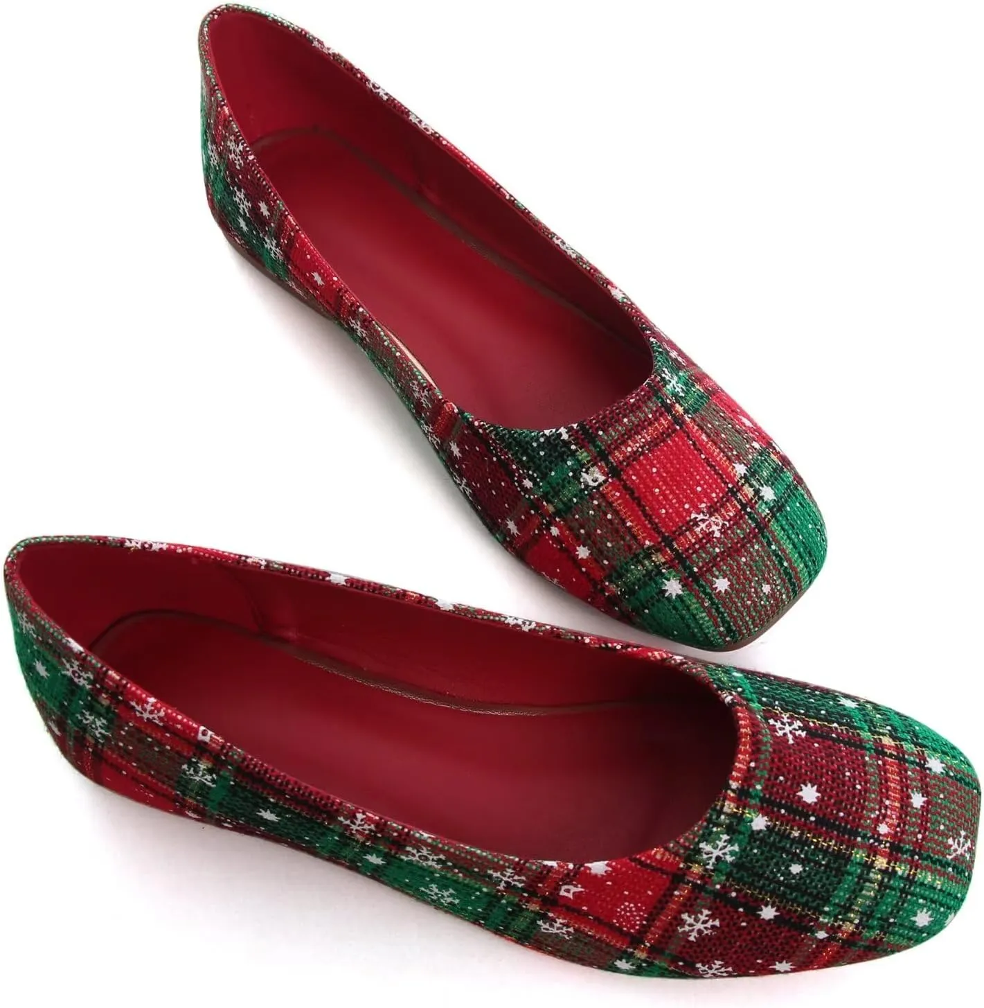 Women's Ballet Flats Plaid Christmas Red Dress Shoes for Women Party Dressy Casual Flats Comfortable Slip-on Sqaure Toe Walking Loafers