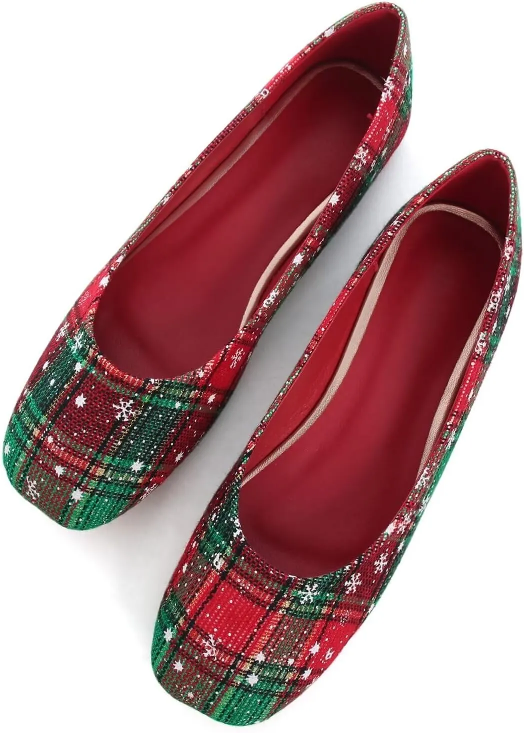 Women's Ballet Flats Plaid Christmas Red Dress Shoes for Women Party Dressy Casual Flats Comfortable Slip-on Sqaure Toe Walking Loafers