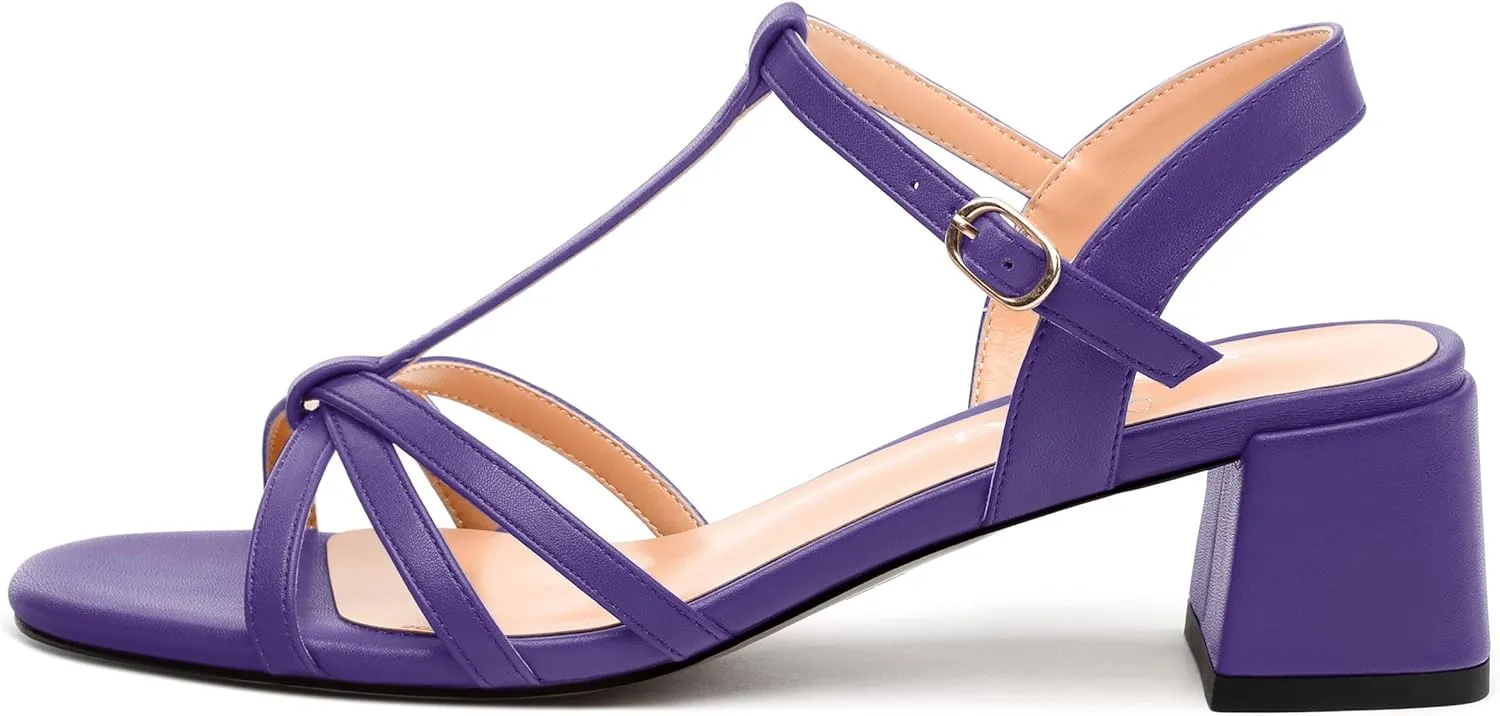 Womens Block Heel Sandals, Open Toe Low Chunky Heel T-strap Sandals for Women, Ankle Strap Sandals with Buckle, Comfort Strappy Sandals 2"