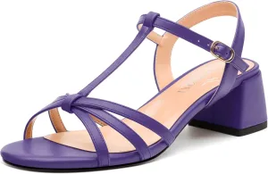 Womens Block Heel Sandals, Open Toe Low Chunky Heel T-strap Sandals for Women, Ankle Strap Sandals with Buckle, Comfort Strappy Sandals 2"