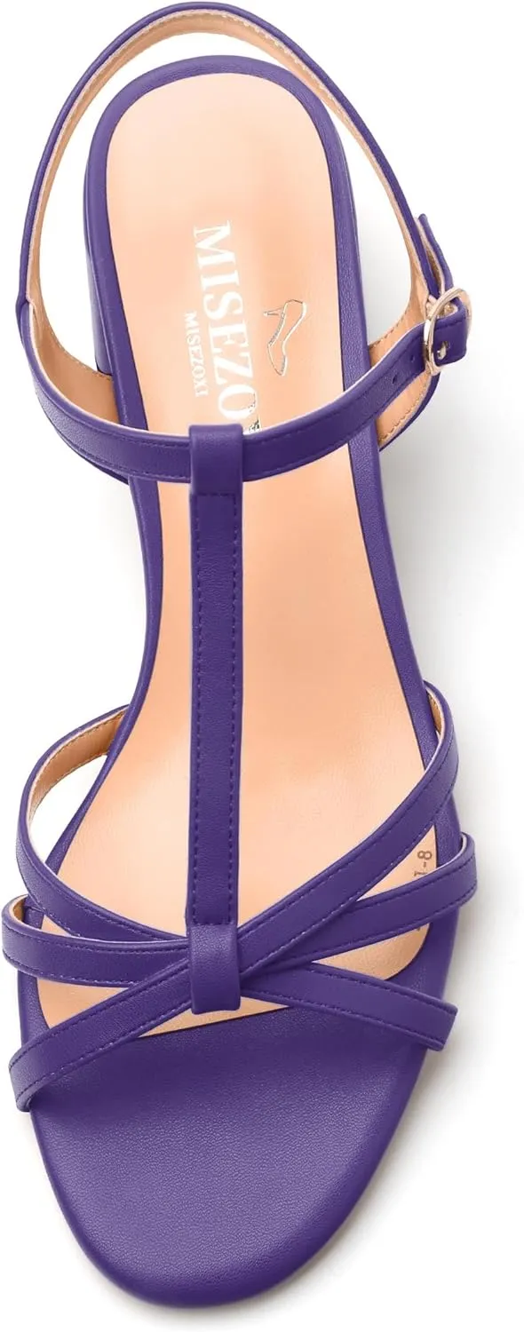 Womens Block Heel Sandals, Open Toe Low Chunky Heel T-strap Sandals for Women, Ankle Strap Sandals with Buckle, Comfort Strappy Sandals 2"