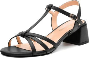 Womens Block Heel Sandals, Open Toe Low Chunky Heel T-strap Sandals for Women, Ankle Strap Sandals with Buckle, Comfort Strappy Sandals 2"