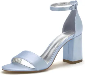 Women's Block Heels Wedding Sandals for Bride Satin Bridal Shoes Formal Evening Prom Party Shoes