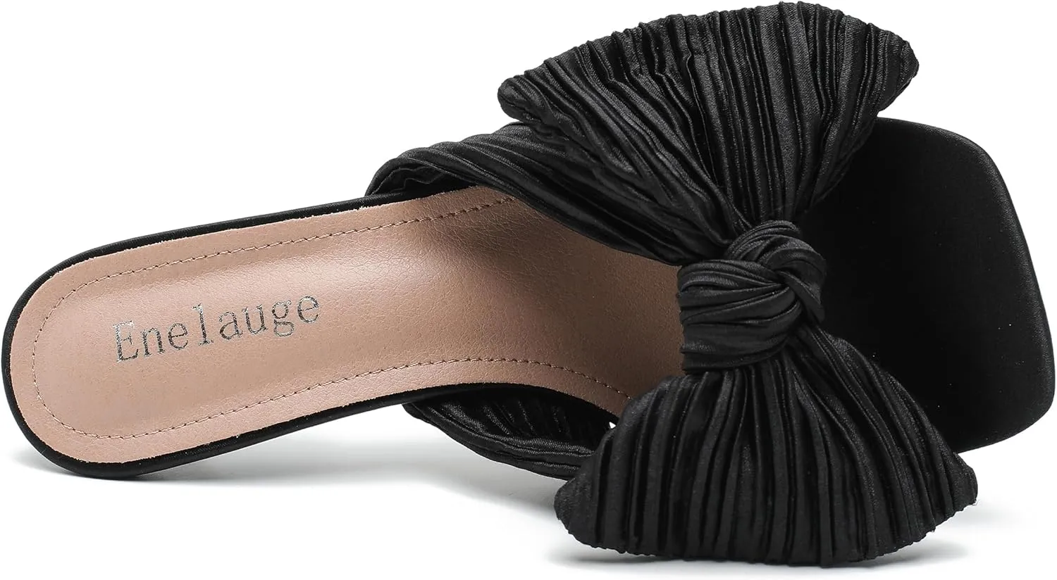 Women's Bow Knot Heeled Sandals Open Toe Low Kitten Heels Mules Sandals Slip On Pleated Wedding Bridal Party Dress Shoes