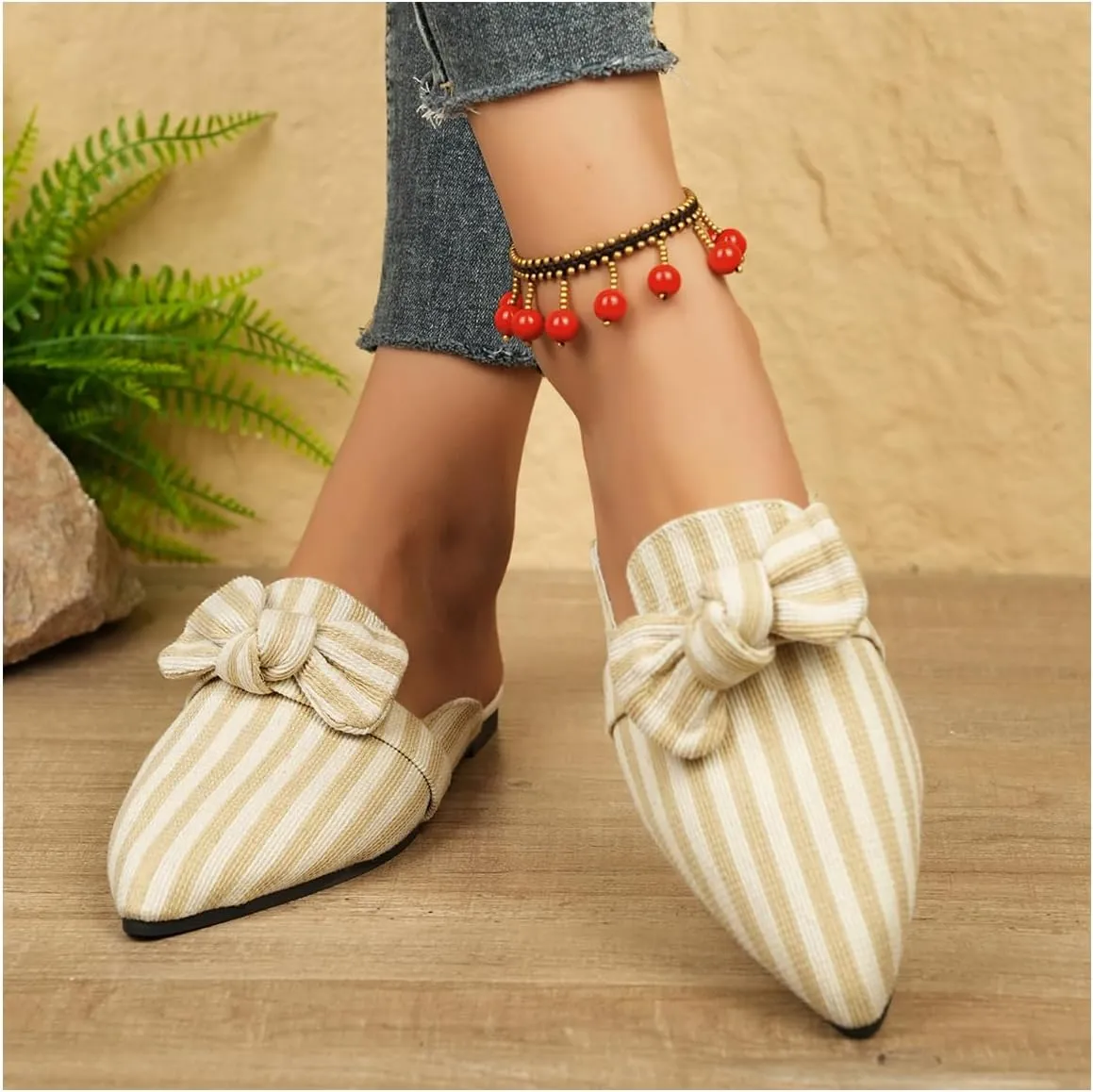 Women's Bow Mules Dressy Pointed Toe Flat Shoes Backless Loafers Slide Sandals Casual Slides Work Shoes