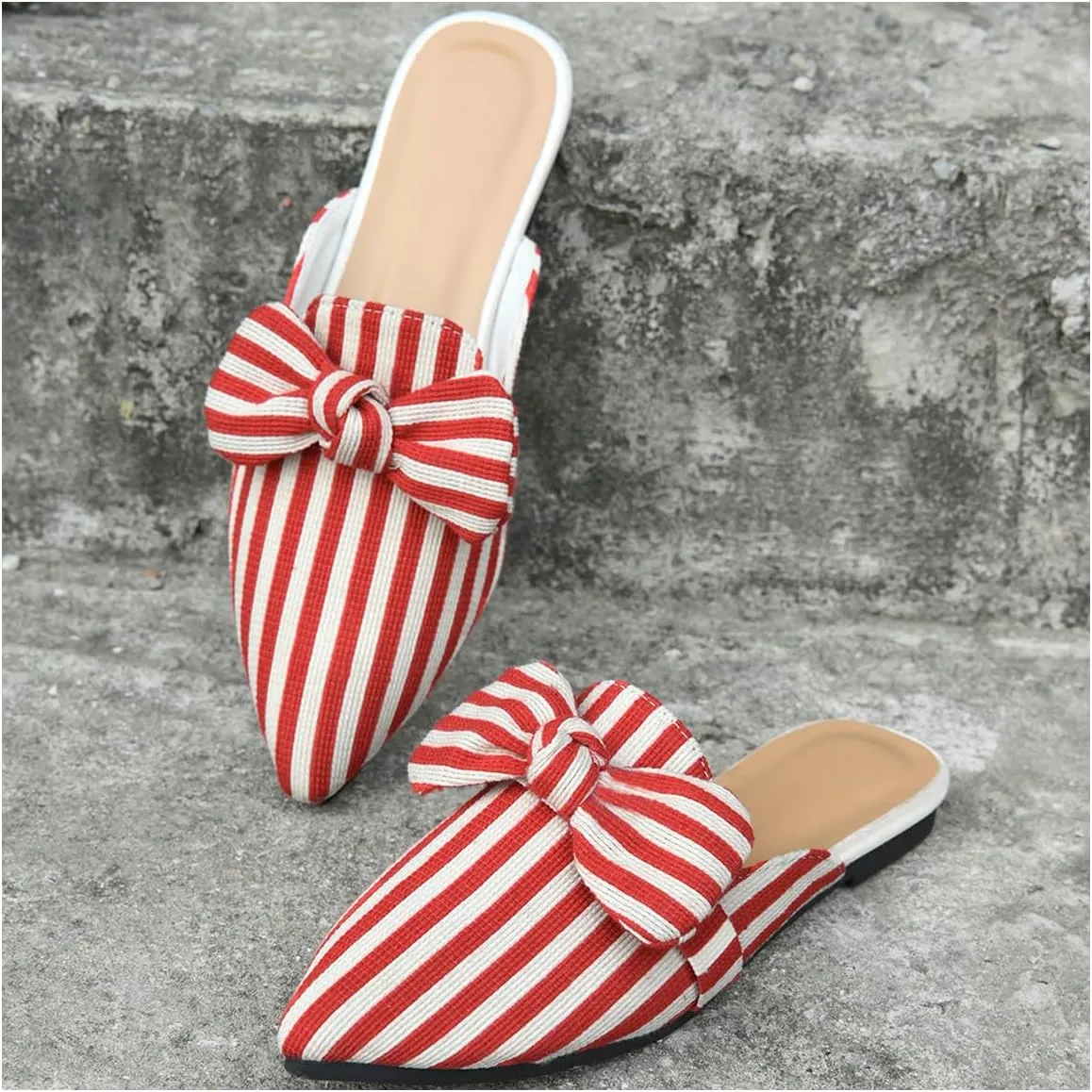 Women's Bow Mules Dressy Pointed Toe Flat Shoes Backless Loafers Slide Sandals Casual Slides Work Shoes