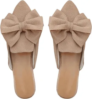 Women's Bow Mules Dressy Pointed Toe Flat Shoes Backless Loafers Slide Sandals Casual Slides Work Shoes