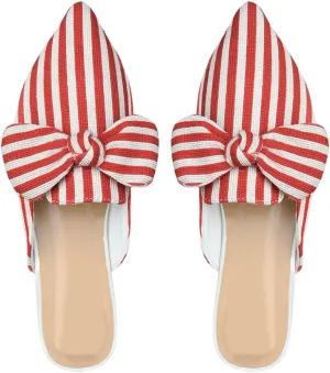 Women's Bow Mules Dressy Pointed Toe Flat Shoes Backless Loafers Slide Sandals Casual Slides Work Shoes