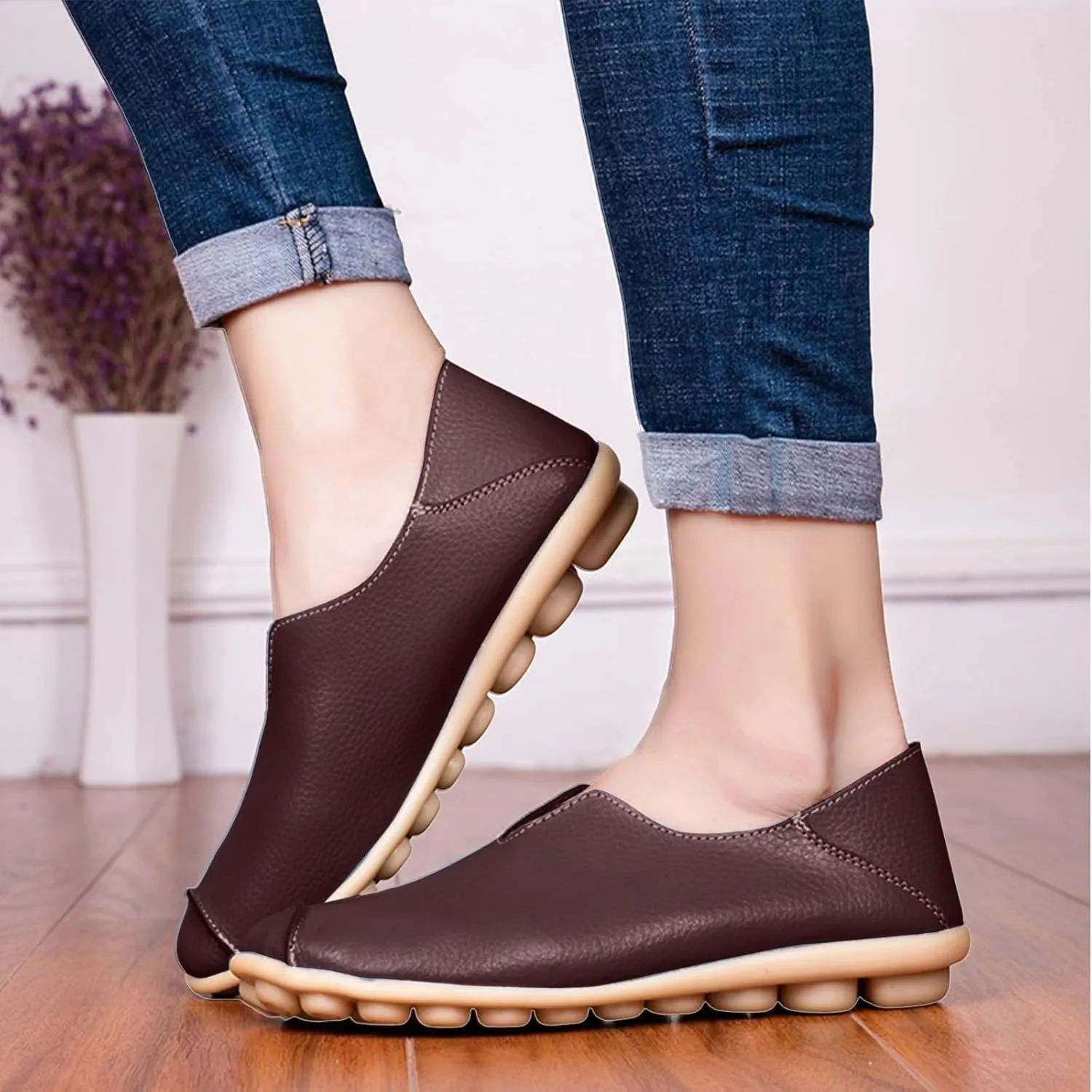 Women's Breathable Comfort Walking Office Flat Loafer Comfort Walking Slip On Flats Shoes Casual Round Toe Moccasins Driving Loafers Lightweight Breathable Comfortable Work Loafer Outdoor Going Out