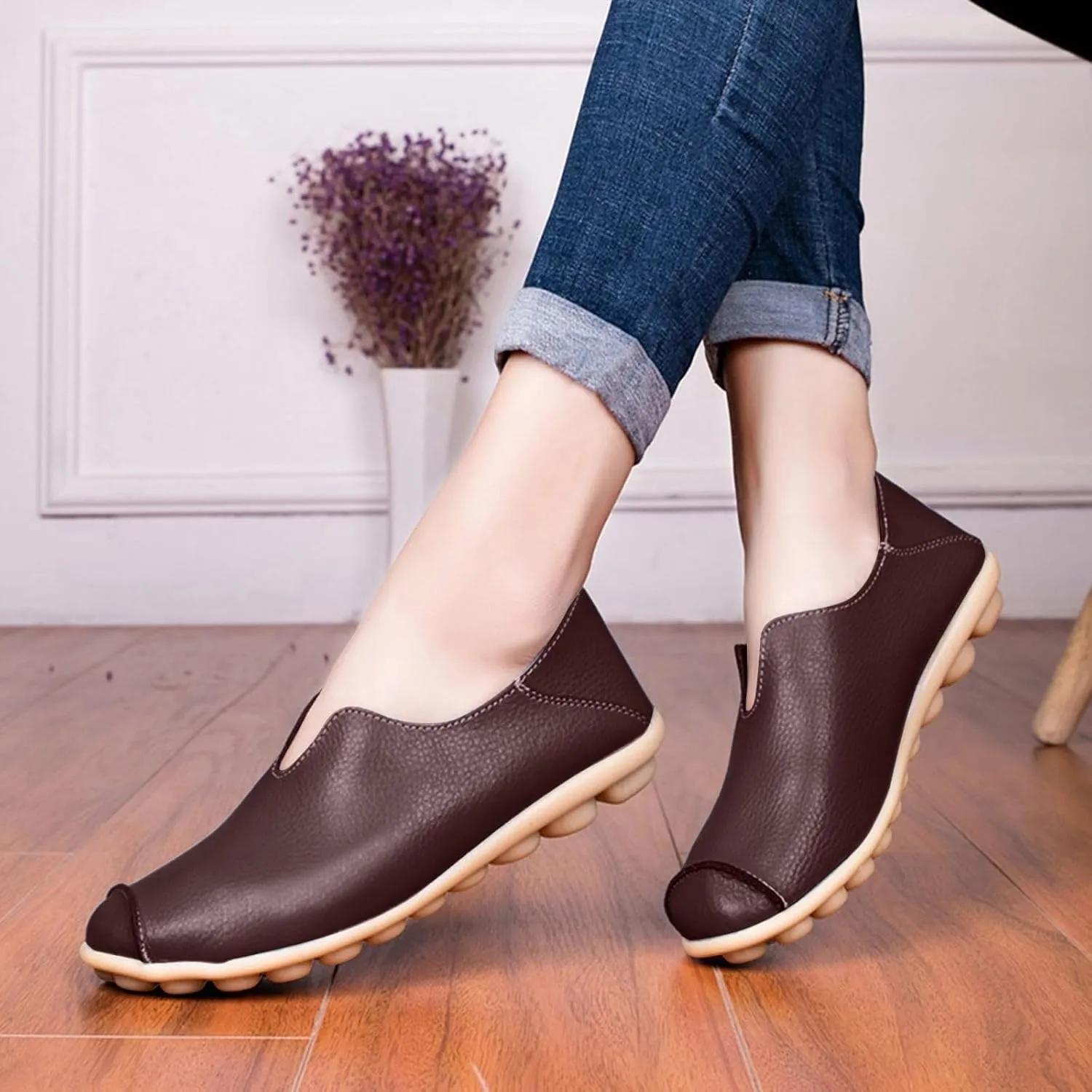 Women's Breathable Comfort Walking Office Flat Loafer Comfort Walking Slip On Flats Shoes Casual Round Toe Moccasins Driving Loafers Lightweight Breathable Comfortable Work Loafer Outdoor Going Out