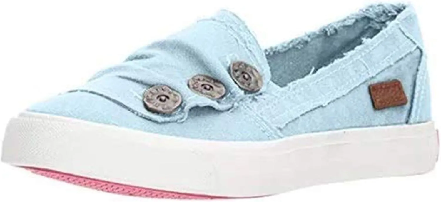 Women's Canvas Casual Buttons Flats Shoes Slip-on Round Toe Breathable Comfortable Lightweight Ballet Low Top Lazy Walking Shoes