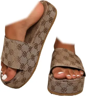 Women's Canvas Platform Slides Sandals Comfortable Open Toe Summer Beach Sandals Casual Walking Slippers