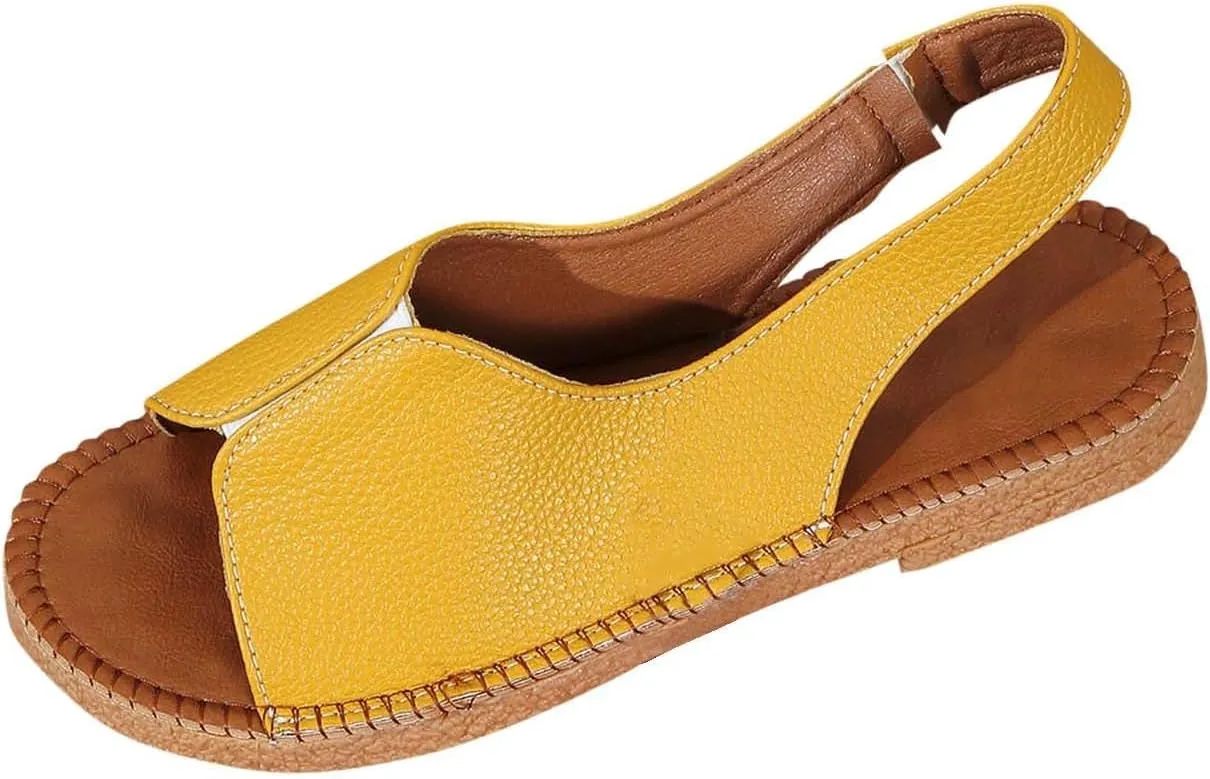 Women's Casual Flat Sandals Peep Toe Cut-Out Hook & Loop Strap Shoes Slingback Slip On Comfort Walking Soft Flat Sandals Summer Breathable Lightweight Beach Sandal Going Out Fashion Trendy Sandal