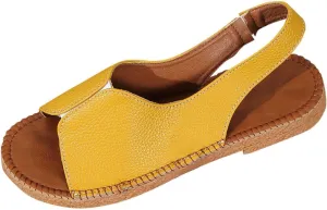 Women's Casual Flat Sandals Peep Toe Cut-Out Hook & Loop Strap Shoes Slingback Slip On Comfort Walking Soft Flat Sandals Summer Breathable Lightweight Beach Sandal Going Out Fashion Trendy Sandal