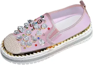 Women's Casual Slip On Loafers Fashion Breathable Mesh Platform Shoes with Rhinestone Decorations for Spring
