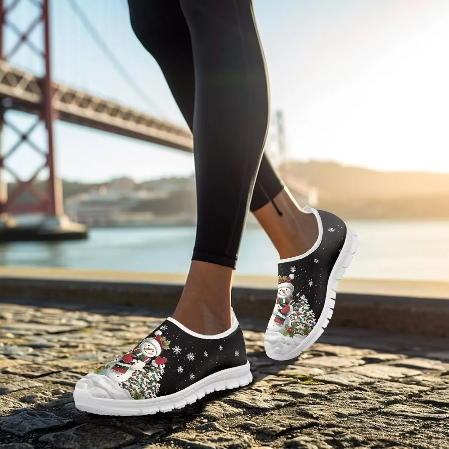 Women's Christmas Sneakers Casual Slip On Low Top Running Sneaker for Ladies Soft Lightweight Outdoor Shoes for Lady