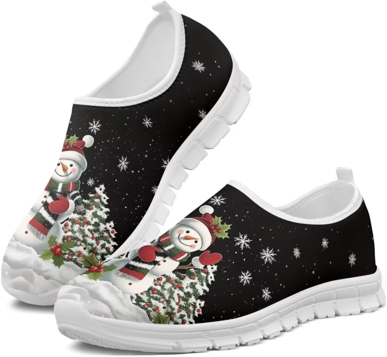 Women's Christmas Sneakers Casual Slip On Low Top Running Sneaker for Ladies Soft Lightweight Outdoor Shoes for Lady