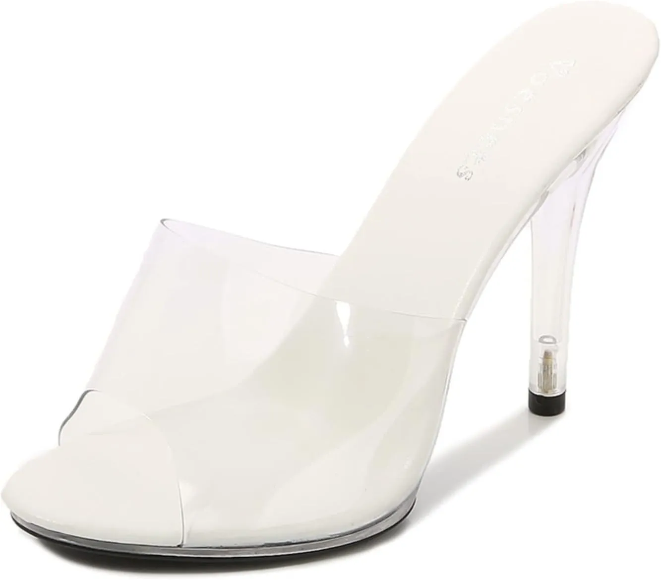 Women's Clear Heel Sandals Peep Toe with Transparent Strap Slip On Stiletto Heels Slides Orthopedic Comfy Cushioned Sandal Ladies Mid Heeled Sexy Dress Shoes for Evening Cocktail Wedding Bridal