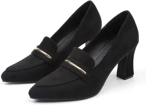 Womens Closed Pointed Toe Suede Loafer Pumps Low Block Heeled Slip On Loafers for Women Work Office Business Comfortable Chunky Heels Shoes 2.95 Inch