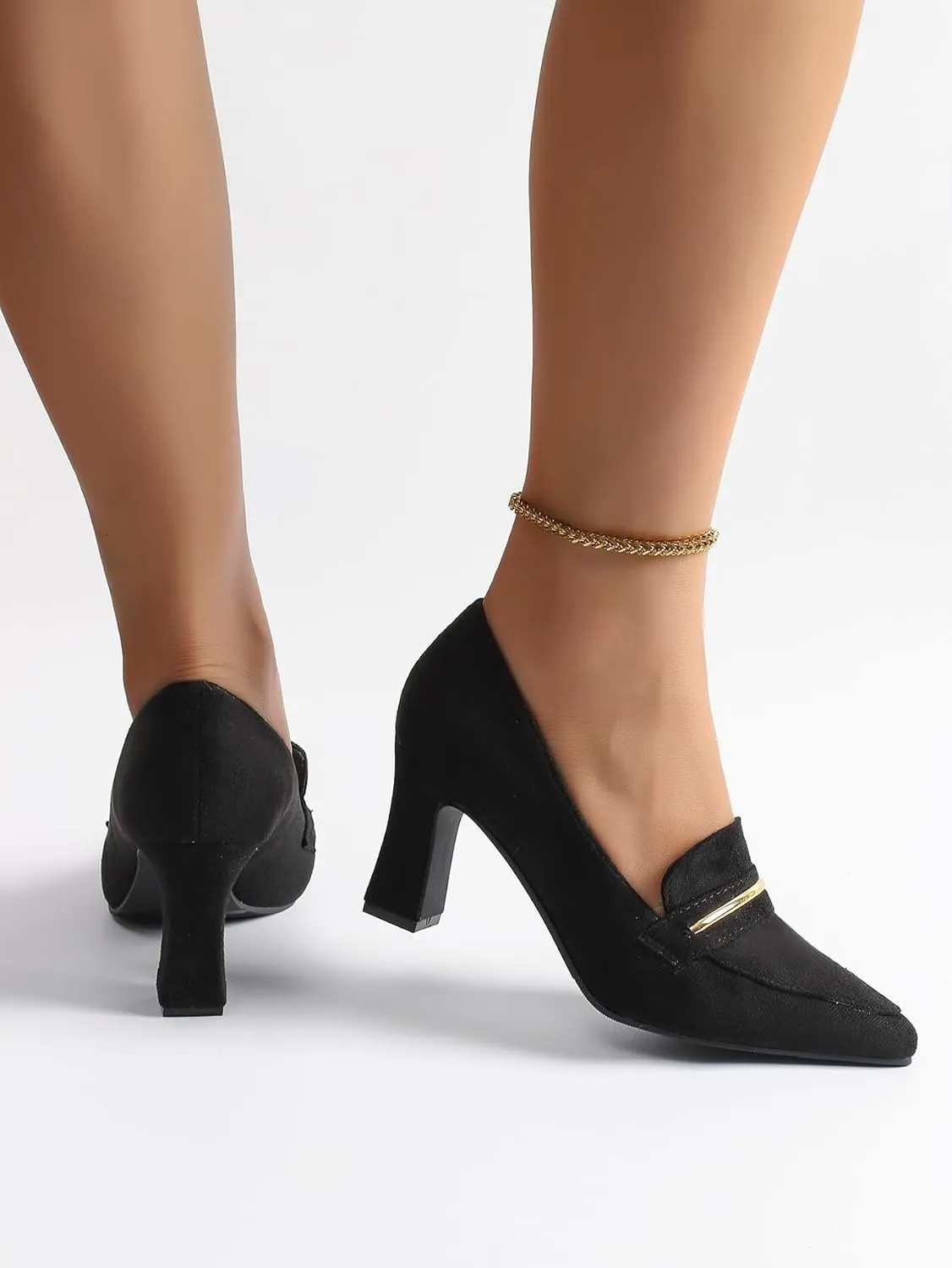 Womens Closed Pointed Toe Suede Loafer Pumps Low Block Heeled Slip On Loafers for Women Work Office Business Comfortable Chunky Heels Shoes 2.95 Inch
