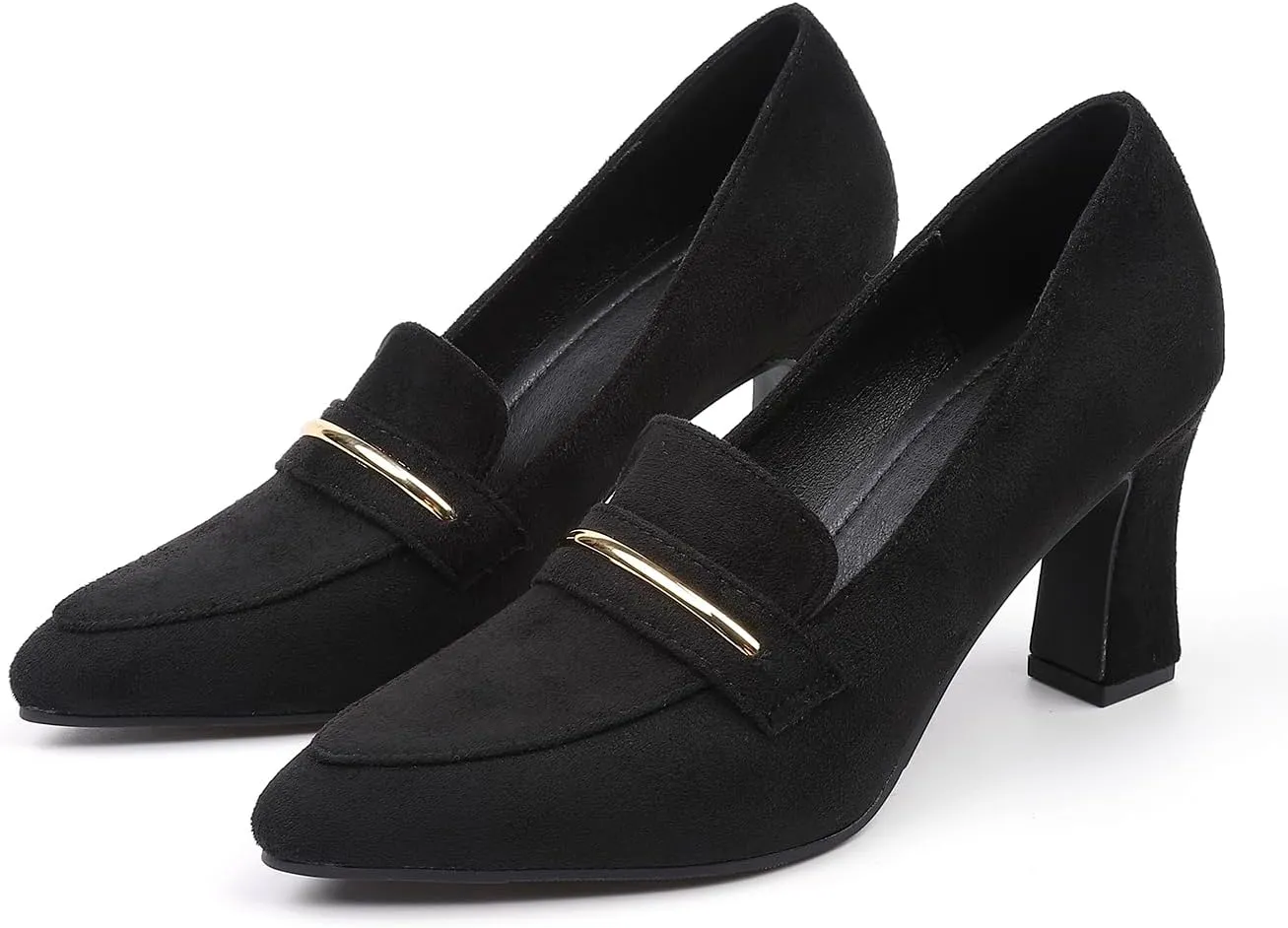 Womens Closed Pointed Toe Suede Loafer Pumps Low Block Heeled Slip On Loafers for Women Work Office Business Comfortable Chunky Heels Shoes 2.95 Inch