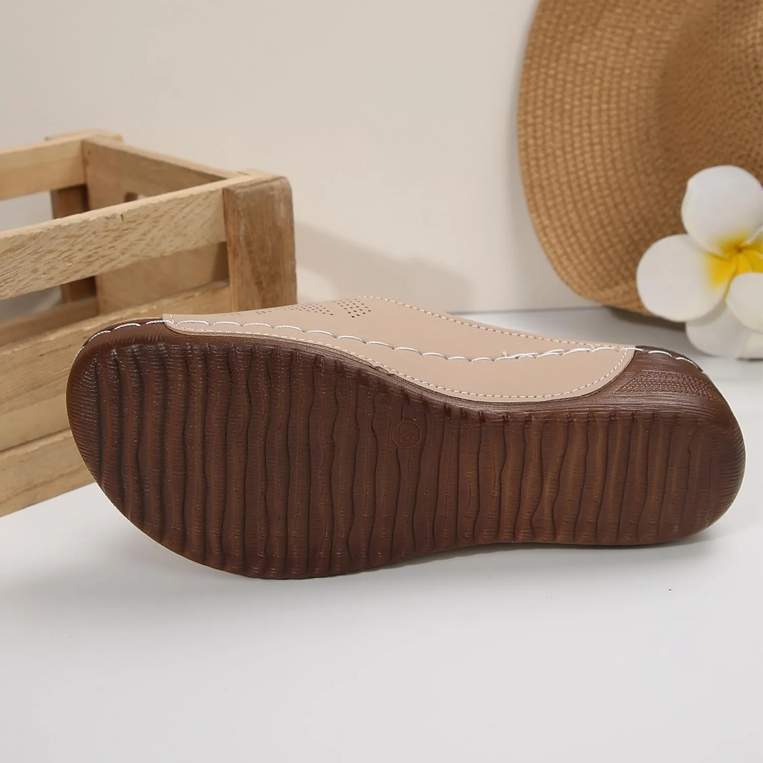 Womens Comfort Wedge Slide Sandals Open-Toe Low Heel Non-Slip Black, Casual Slip Arch Support Orthopedic Slides