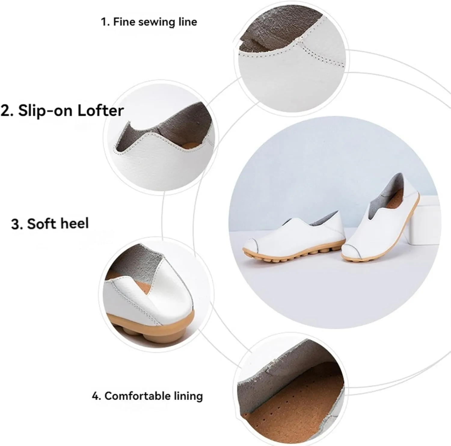 Women's Comfortable Loafers Comfort Walking Boat Shoes Non Slip Soft Leather Flat Sandals for Women Breathable Low Top Lightweight Athletic Outdoor Walking Shoes Driving Flats