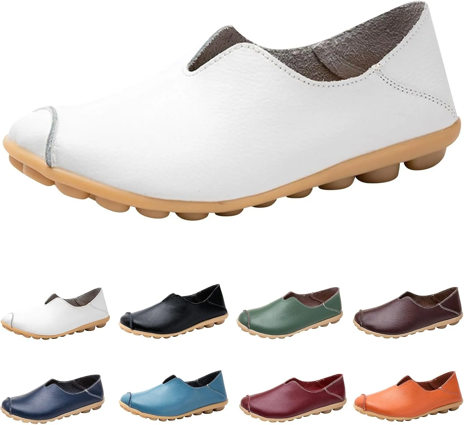 Women's Comfortable Loafers Comfort Walking Boat Shoes Non Slip Soft Leather Flat Sandals for Women Breathable Low Top Lightweight Athletic Outdoor Walking Shoes Driving Flats