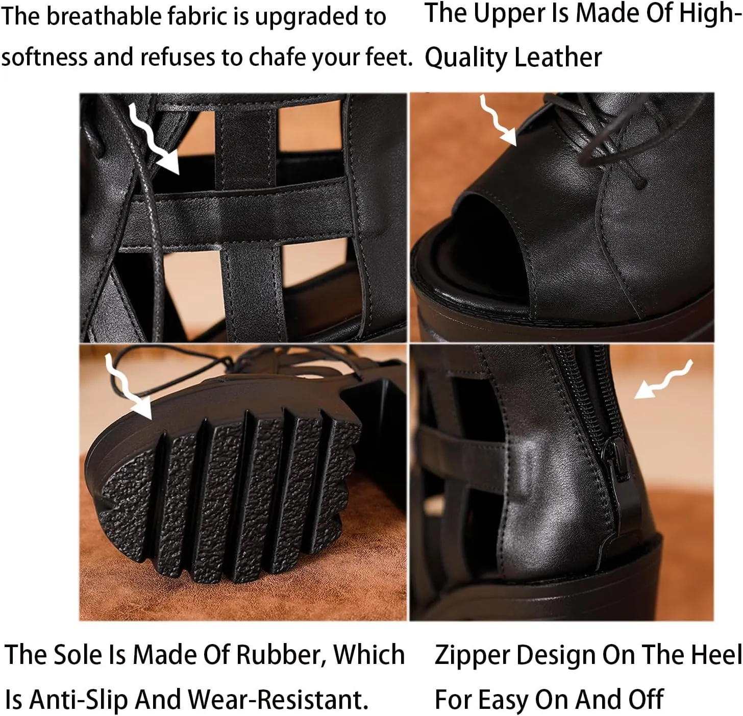 Women'S Fish Mouth chunky High Heel Rome Sandals fashion lace up platform High Heel Comfortable Adjustable Back Zipper dress sandals lug sole non slip cutout Goth Y2K Party Sandals