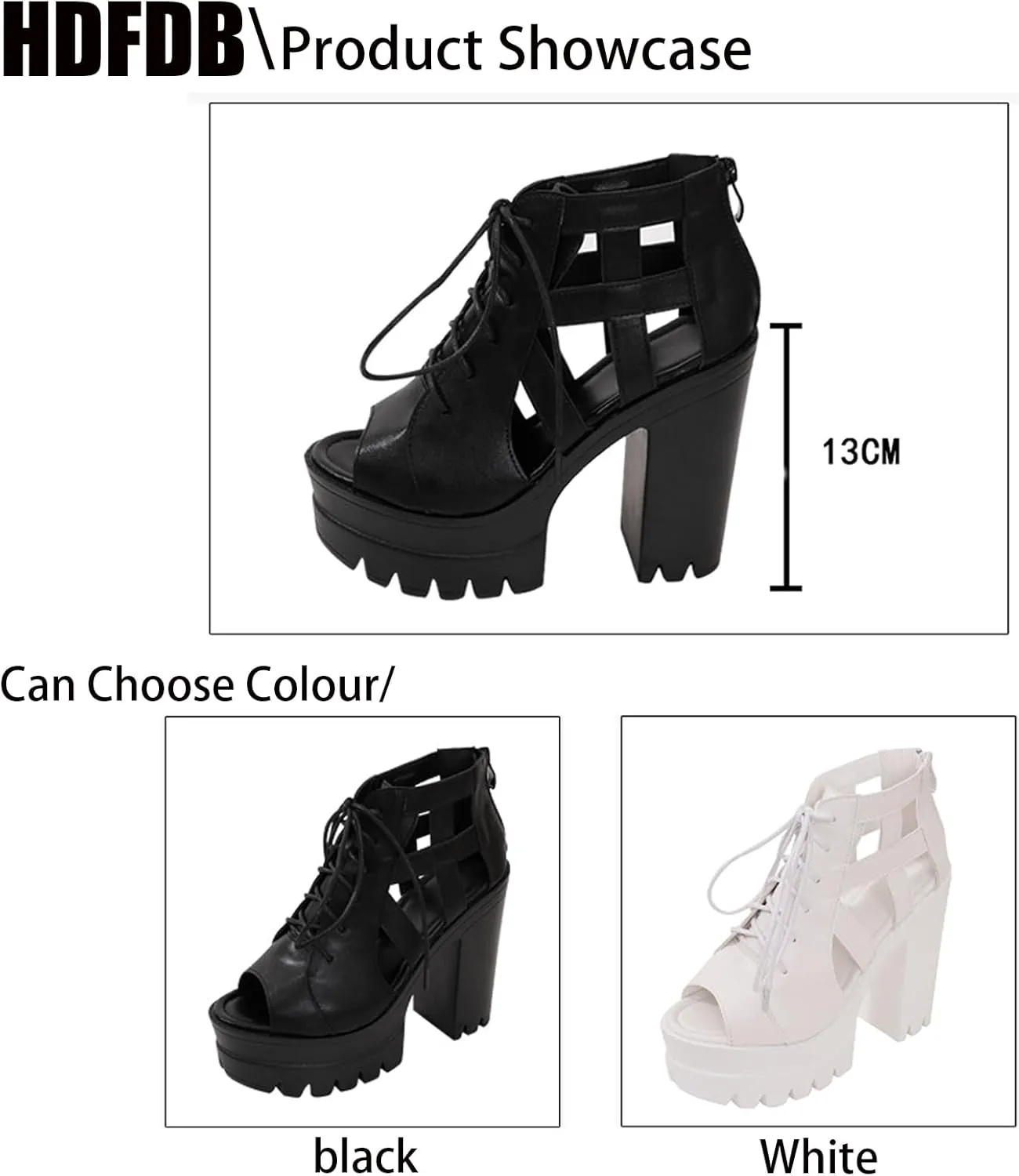 Women'S Fish Mouth chunky High Heel Rome Sandals fashion lace up platform High Heel Comfortable Adjustable Back Zipper dress sandals lug sole non slip cutout Goth Y2K Party Sandals