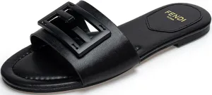 Womens Flat Sandals Slip On Summer Slide Leather Slippers Open Toe Beach Sandals Shoes