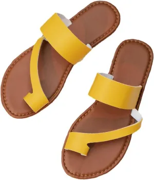 Womens Flat Straps Sandals, Women's Summer Slip On Flat Bunion Sandals Orthopedic, Fashion Toe Ring Slides Flip Flops, for Flat Feet and Plantar Fasciitis Orthopedic Toe Post Sand