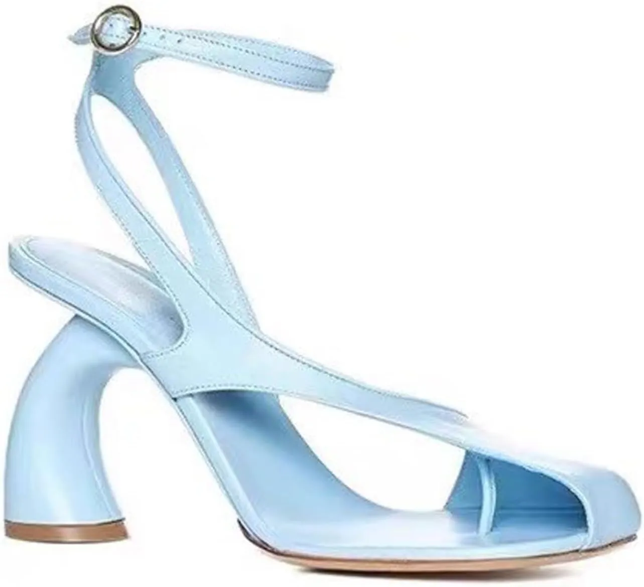 Women's Flip Flop High Heeled Sandals Square Toe Cutout Leather Dress Shoes Adjustable Strappy Pumps for Party