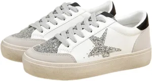 Women’s Glitter Star Lace Up Sneakers Outdoor Sparkly Shiny Sports Tennis Shoes
