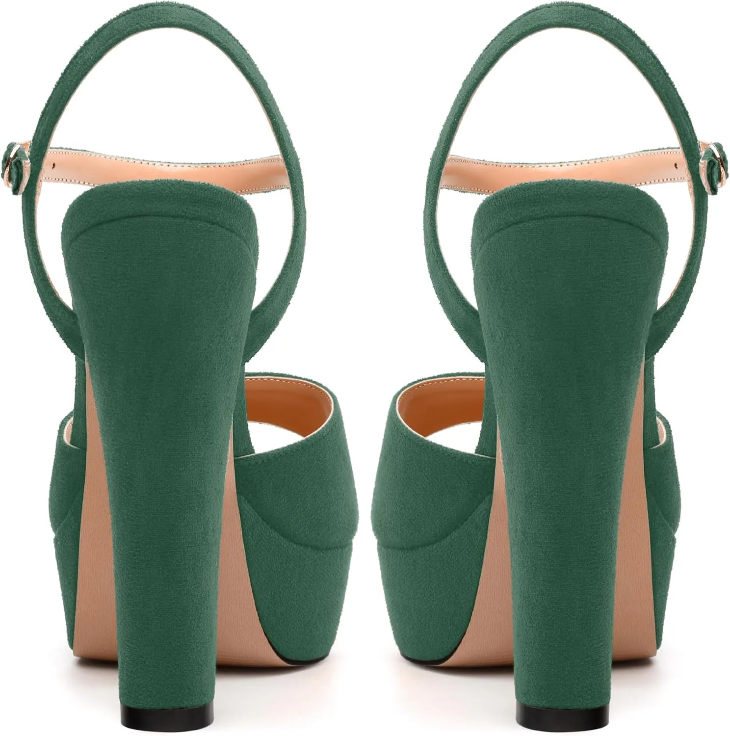 Women's Heeled Sandals, Buckle Ankle Strap Platform High Heels, Round Open Toe Fashion Suede Wedding Working Partying Shoes for Women